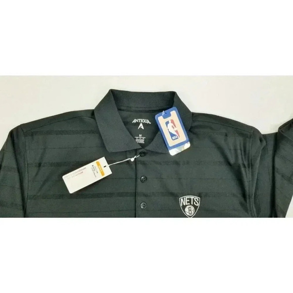 Antigua Size Medium Men's NBA Brooklyn Nets Black Short Sleeve Desert Dry Polo - Picture 5 of 15